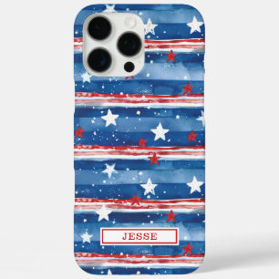 Coque iPhone 16 Pro Max Étoiles et bandes patriotiques monogrammées