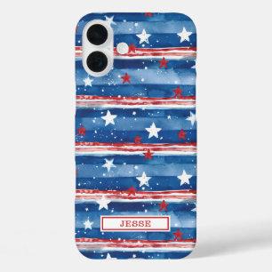 Coque Pour iPhone 16 Plus Étoiles et bandes patriotiques monogrammées