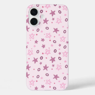 Coque Pour iPhone 16 Plus Étoiles et cercles roses Abstraits