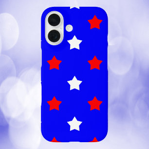 Coque Pour iPhone 16 Étoiles Motif Rouge Blanc Bleu Arrière - plan