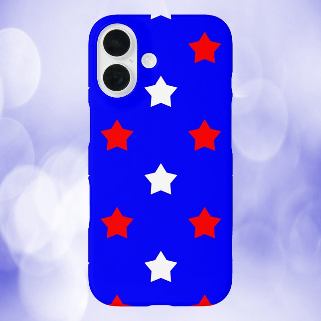 Coques Case-Mate iPhone Étoiles Motif Rouge Blanc Bleu Arrière - plan (A phone case with a pattern of red and white stars on a blue background)