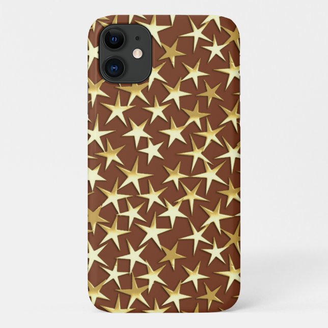 Coques Case-Mate iPhone étoiles or sur chocolat brun (Dos)