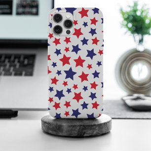 Coque Case-Mate iPhone Étoiles rouges et bleues, 4 juillet, fond blanc