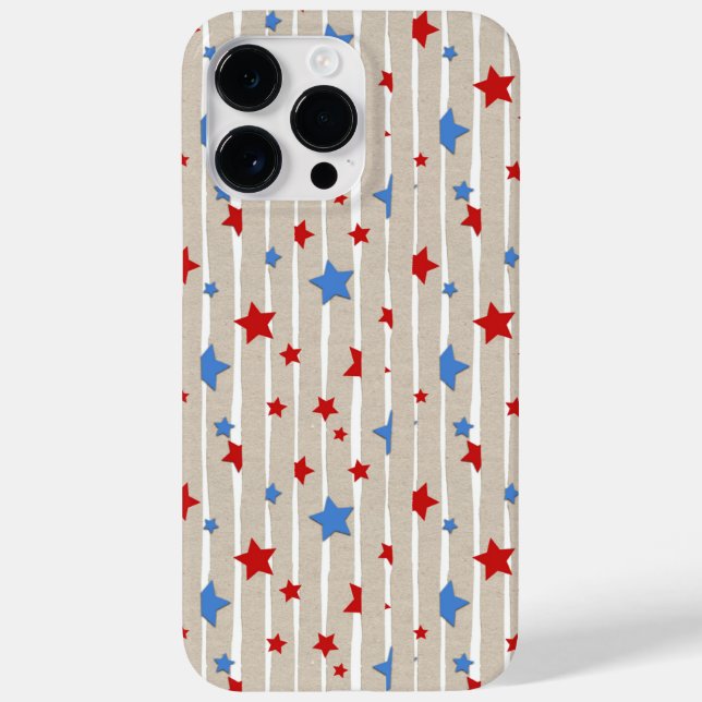 COQUES Case-Mate iPhone ÉTOILES ROUGES ET BLEUES ET STRIPES GRIS ET BLANCS (Verso)