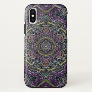 Coque Case-Mate iPhone Étoiles sacrées et dentelle de mandala pourpres 