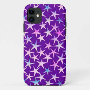 Coque Case-Mate iPhone Étoiles satinées, lavande sur fond pourpre