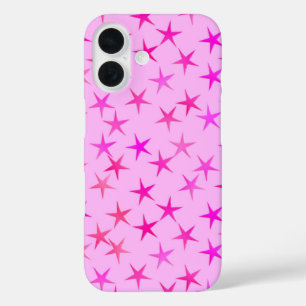 Coques iPhone 16 étoiles satinées, orchidée sur rose pâle
