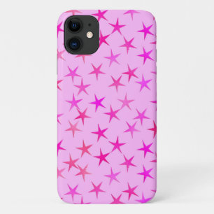 Coques Pour iPhone étoiles satinées, orchidée sur rose pâle