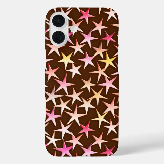 Coques Case-Mate iPhone Étoiles satinées, rose sur chocolat (Verso)