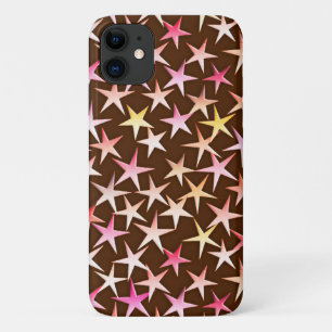 Coque Case-Mate Pour iPhone Étoiles satinées, rose sur chocolat