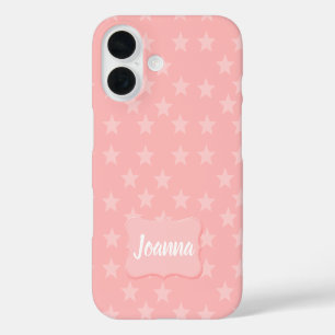 Coque Pour iPhone 16 Étoiles sur Monogramme rose ou nom personnalisé