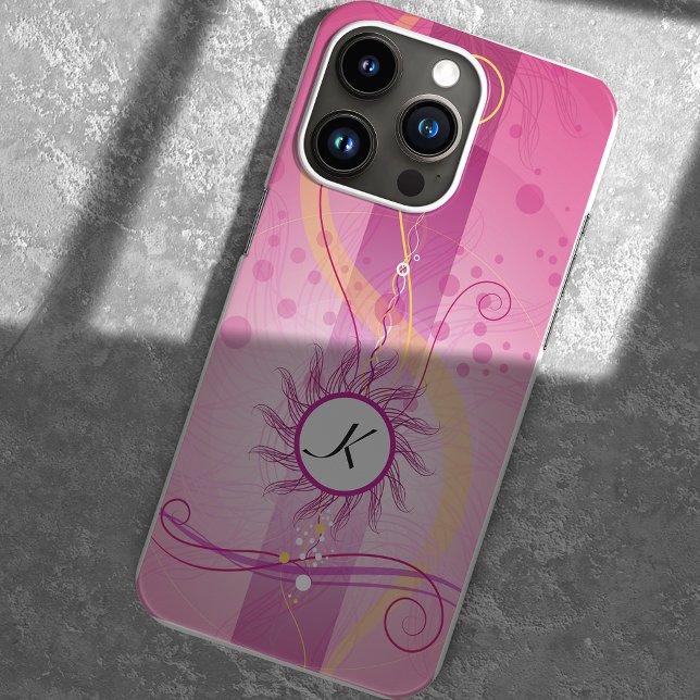 Coques Case-Mate iPhone Étonnant monogramme rose, tourbillons & points gir (Créateur téléchargé)