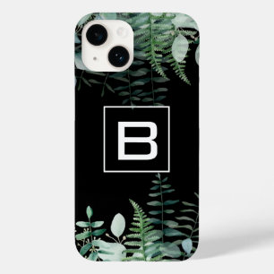 Coque Case-Mate iPhone Éucalyptus fougères de bois monogramme noir