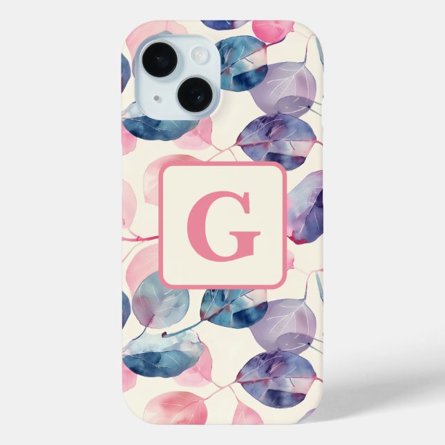 Coques Case-Mate iPhone Éucalyptus rose violet Feuille d'aquarelle (Verso)