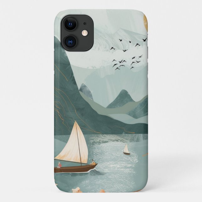 Coques Case-Mate iPhone Évasion Romantique de Montagne au Lac Sarcelle sou (Dos)