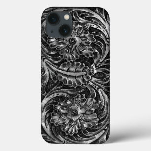 iPhone 13 Coque Exotic Tooled Leather Look   charcoal