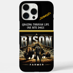Coque iPhone 16 Pro Max Exploration de la ferme de bisons sur Sunny Prairi