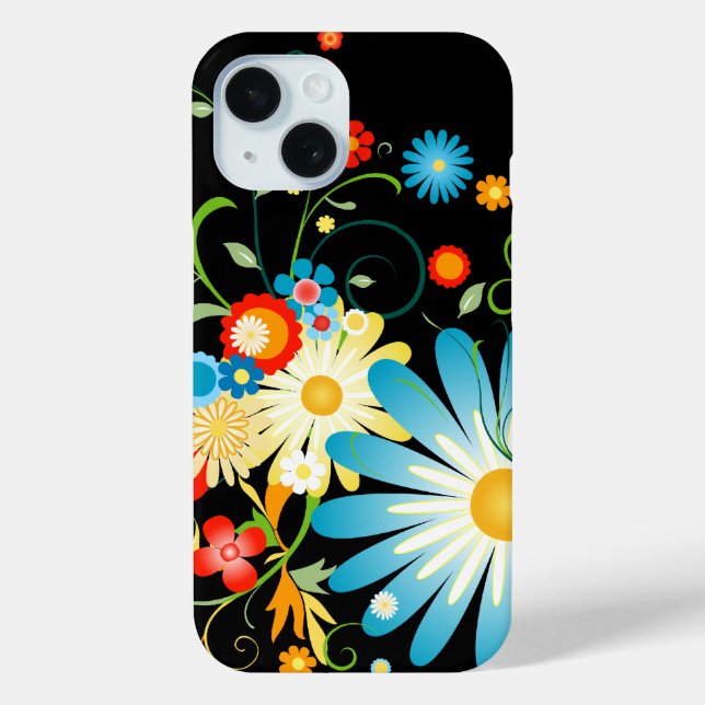 Coques Case-Mate iPhone Explosion florale de couleur sur noir (Verso)