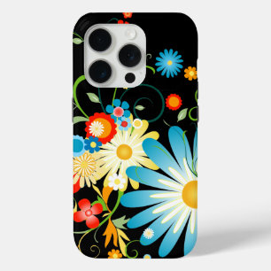 Coque iPhone 15 Pro Explosion florale de couleur sur noir