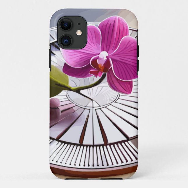 Coques Case-Mate iPhone Exquise orchidée rose repose sur une plaque d'arge (Dos)