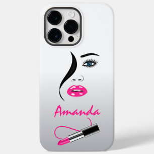 Coque Pour Pour iPhone 14 Pro Max Face Pink Lipstick Kiss Miroir Cool maquillage Art