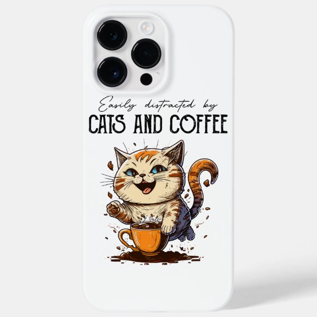 Coques Case-Mate iPhone Facilement Distrait Par Les Chats Et Le Café Amour (Verso)