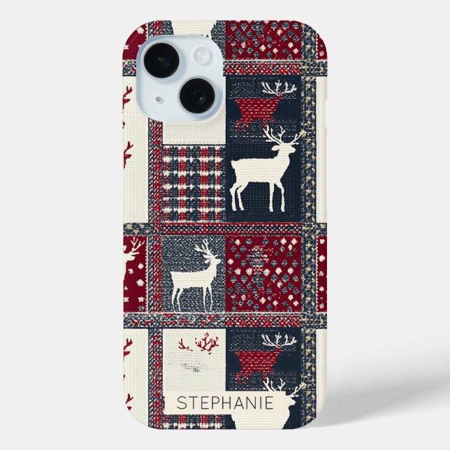 Coques Case-Mate iPhone Fair Isle Patchwork | Renne rustique (2) (Verso)
