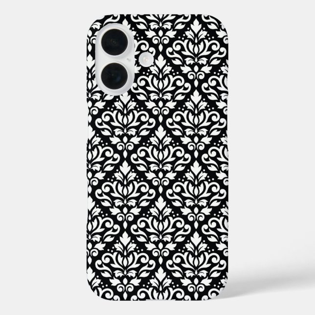 Coques Case-Mate iPhone Faire défiler Damask blanc sur le Motif noir (Verso)
