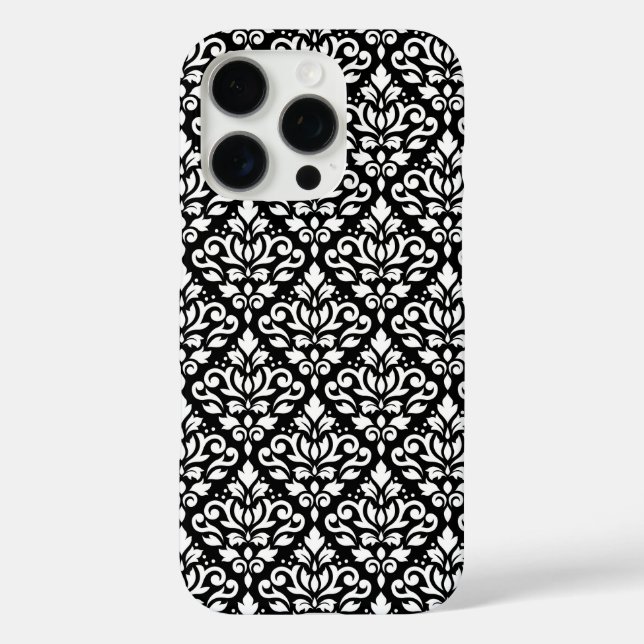 Coques Case-Mate iPhone Faire défiler Damask blanc sur le Motif noir (Verso)