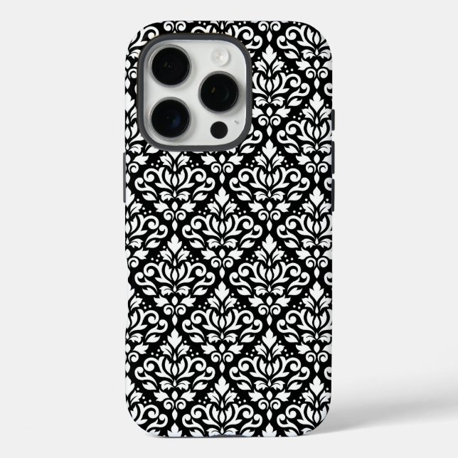 Coques Case-Mate iPhone Faire défiler Damask blanc sur le Motif noir (Verso)