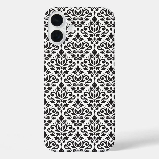 Coques Case-Mate iPhone Faire défiler Damask noir sur Motif blanc (Verso)