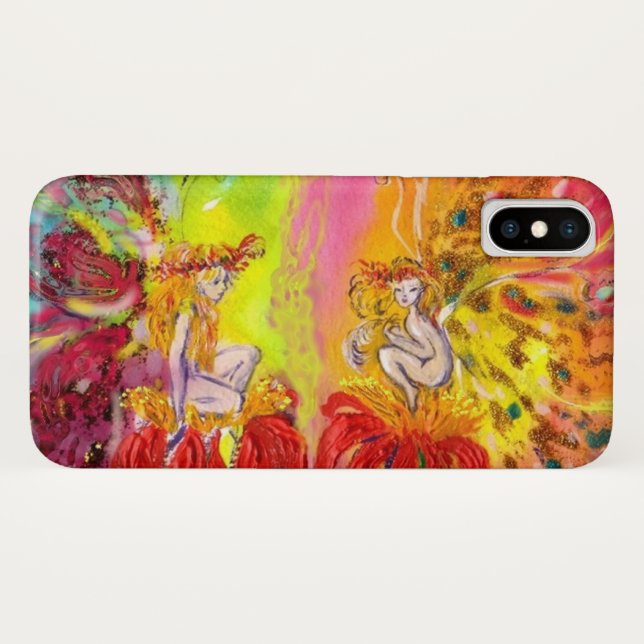 Coques Case-Mate iPhone FAIRIES D'AUBE AVEC Imaginaire FLEURS ROUGES (Dos (Horizontal))