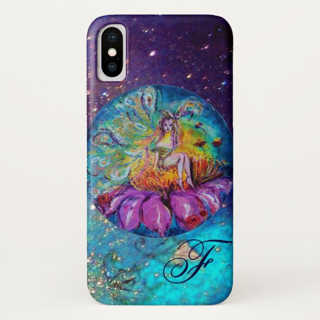 Coques Case-Mate iPhone FAIRY IN THE NIGHT Blue Turquoise Monogramme (Dos)