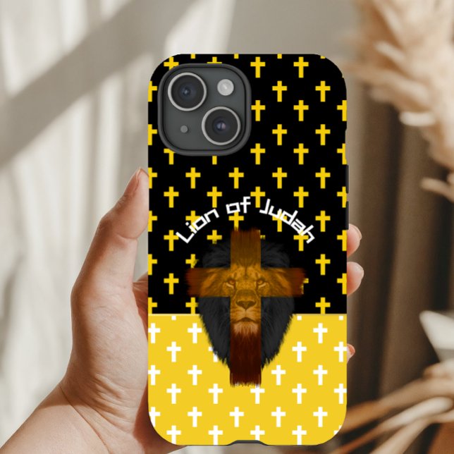 Coques Case-Mate iPhone Faith Yellow Black White Cross Lion of Judah  (Créateur téléchargé)