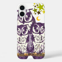 Famille de hibou géométrique stylisée violet