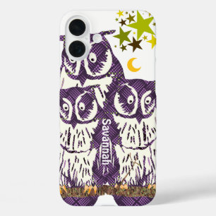 Coques iPhone 16 Plus Famille de hibou géométrique stylisée violet