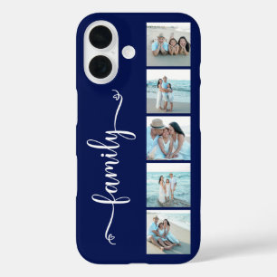 Coque Pour iPhone 16 Famille de polices Photo Bleu Marine