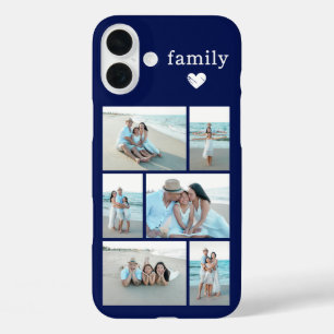 Coque Pour iPhone 16 Plus Famille Moderne 6 Photo Bleu Marine