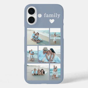 Coque Pour iPhone 16 Plus Famille Moderne 6 Photo Bleu Poussiéreux