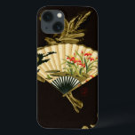 Coques Pour iPhone Fan orientale sertie par replis avec la conception<br><div class="desc">Peinture d'une fan orientale sertie par replis avec une conception florale. L'arrière - plan noir laisse les couleurs sur la fan sauter la copie. Accrochez ceci sur votre mur et appréciez !</div>