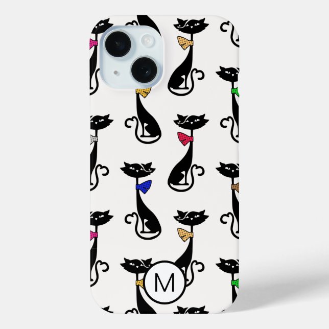 Coques Case-Mate iPhone Fancy Black Cats Quirky Motif Monogramme (Verso)