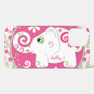 Coque iPhone 12 Fancy Elephant Floral Rose Vert