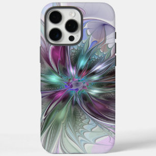 Coque iPhone 16 Pro Max Fantaisie Abstraite Moderne Fleur Fractale Colorée