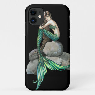 Coque iPhone 11 Fantaisie artistique de sirène émeraude