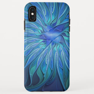 Case-Mate iPhone Case Fantaisie de fleurs bleues, art fractal abstrait