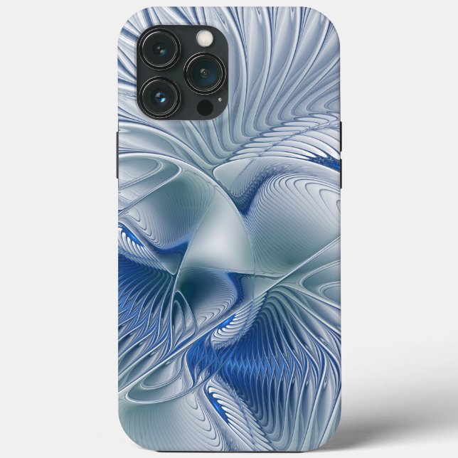 Coques Case-Mate iPhone Fantaisie dynamique Abstrait Tons bleus Art fracta (Verso)