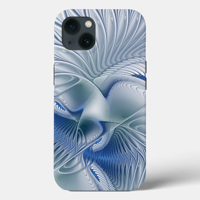Coques Case-Mate iPhone Fantaisie dynamique Abstrait Tons bleus Art fracta (Verso)