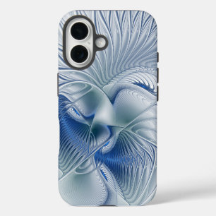Coque Pour iPhone 16 Fantaisie dynamique Abstrait Tons bleus Art fracta