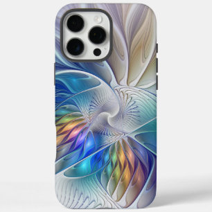 Coque iPhone 16 Pro Max Fantaisie florale, fleur fractale abstraite coloré