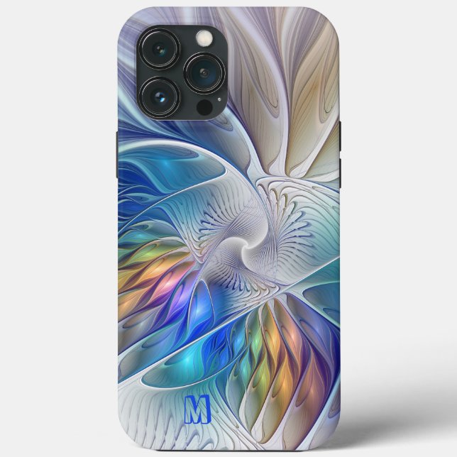 Coques Case-Mate iPhone Fantaisie florale, monogramme de fleur fractale ab (Verso)